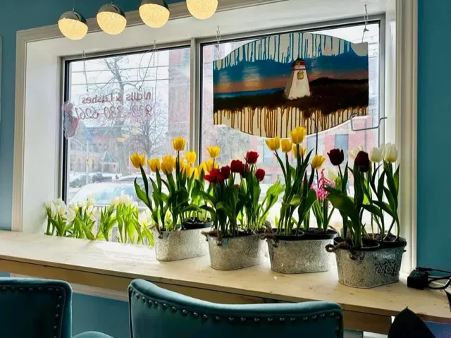 Window seating with tulips